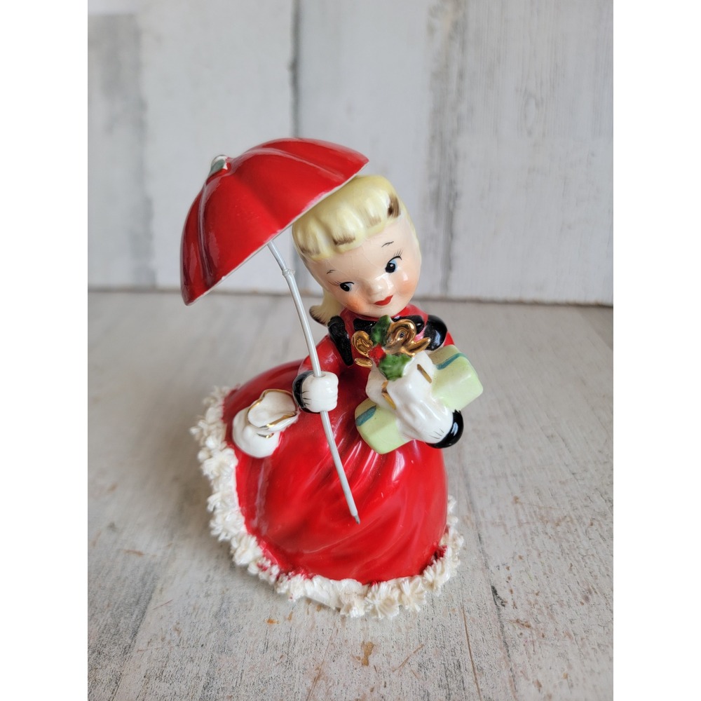 Napco vintage shopper victorian dress girl umbrella Xmas shopper Unique Home